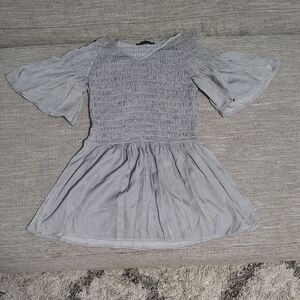 Mikarose Gray Smocked Top with Flutter Sleeves